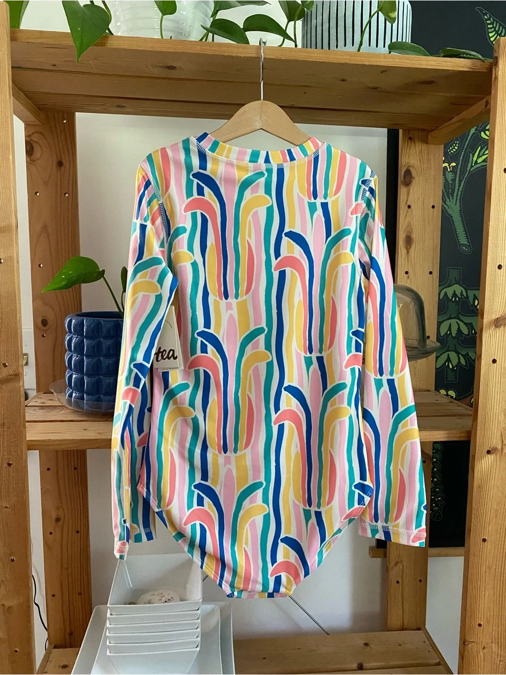 Tea Collection Rainbow Stripe Print Long Sleeve Rashguard One Piece Swimsuit 12